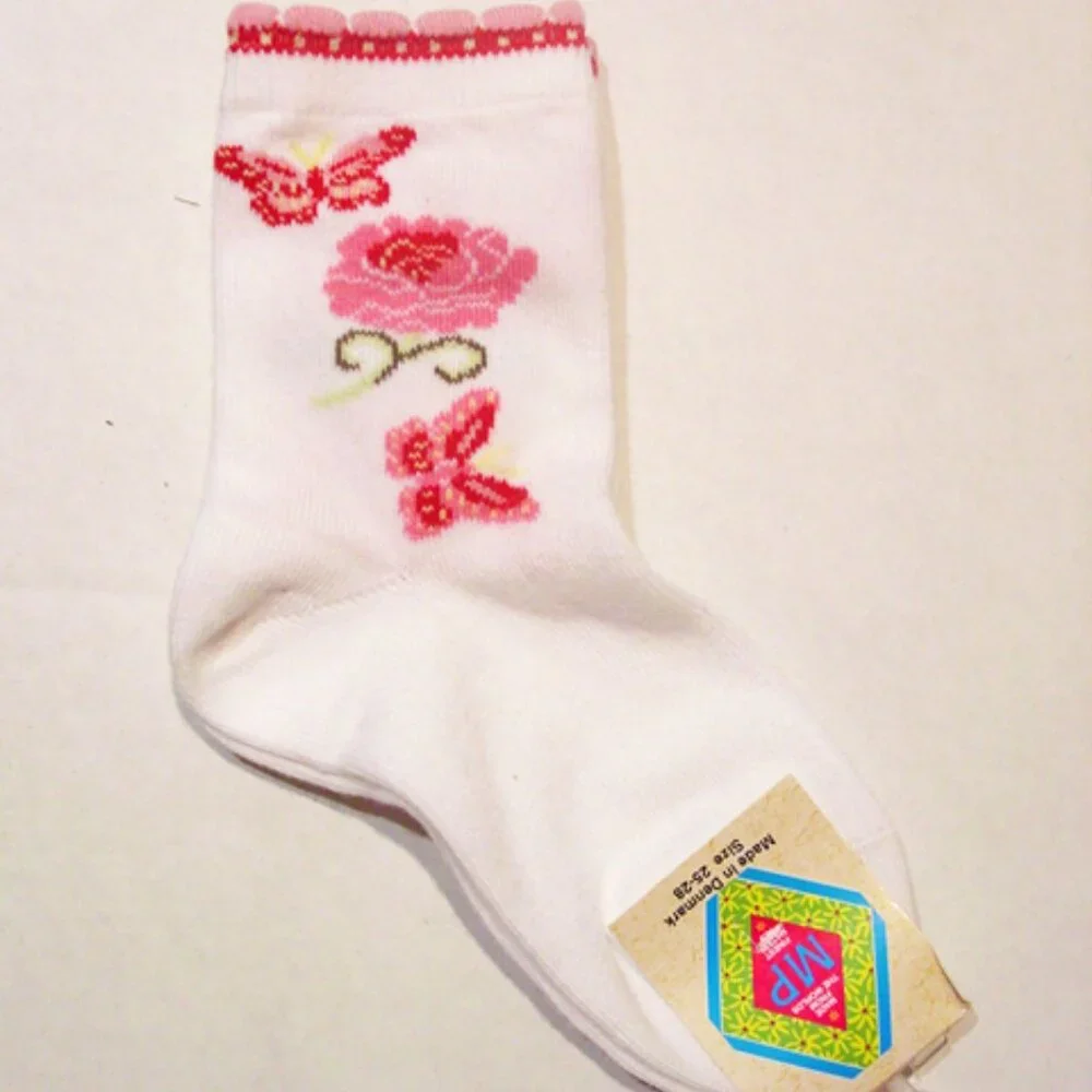 MP Denmark Super Cute Floral Butterfly Girls Sock White Pink NWT‎ 6/7  12/1 Shoe